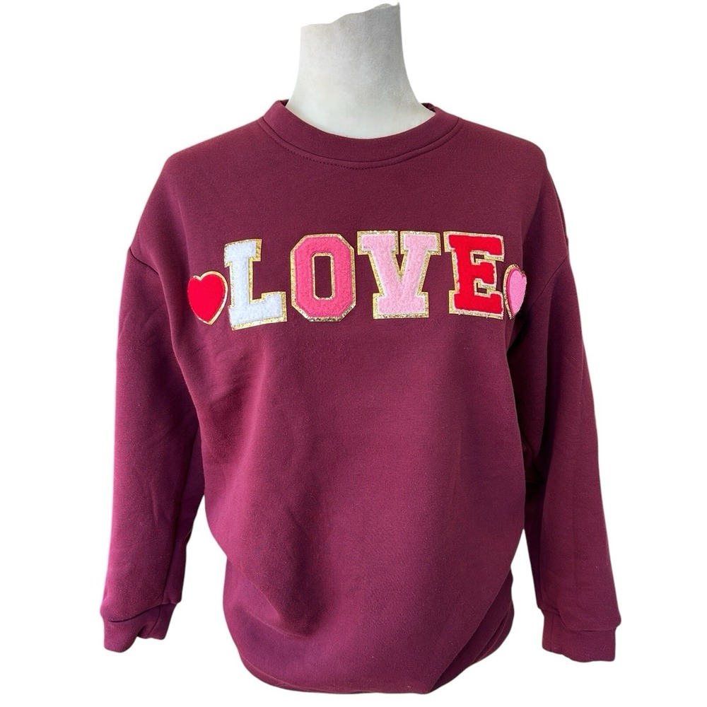 Valentine‎ Love Crewneck Sweatshirt Medium Twee  Embroidered Gold Fleece